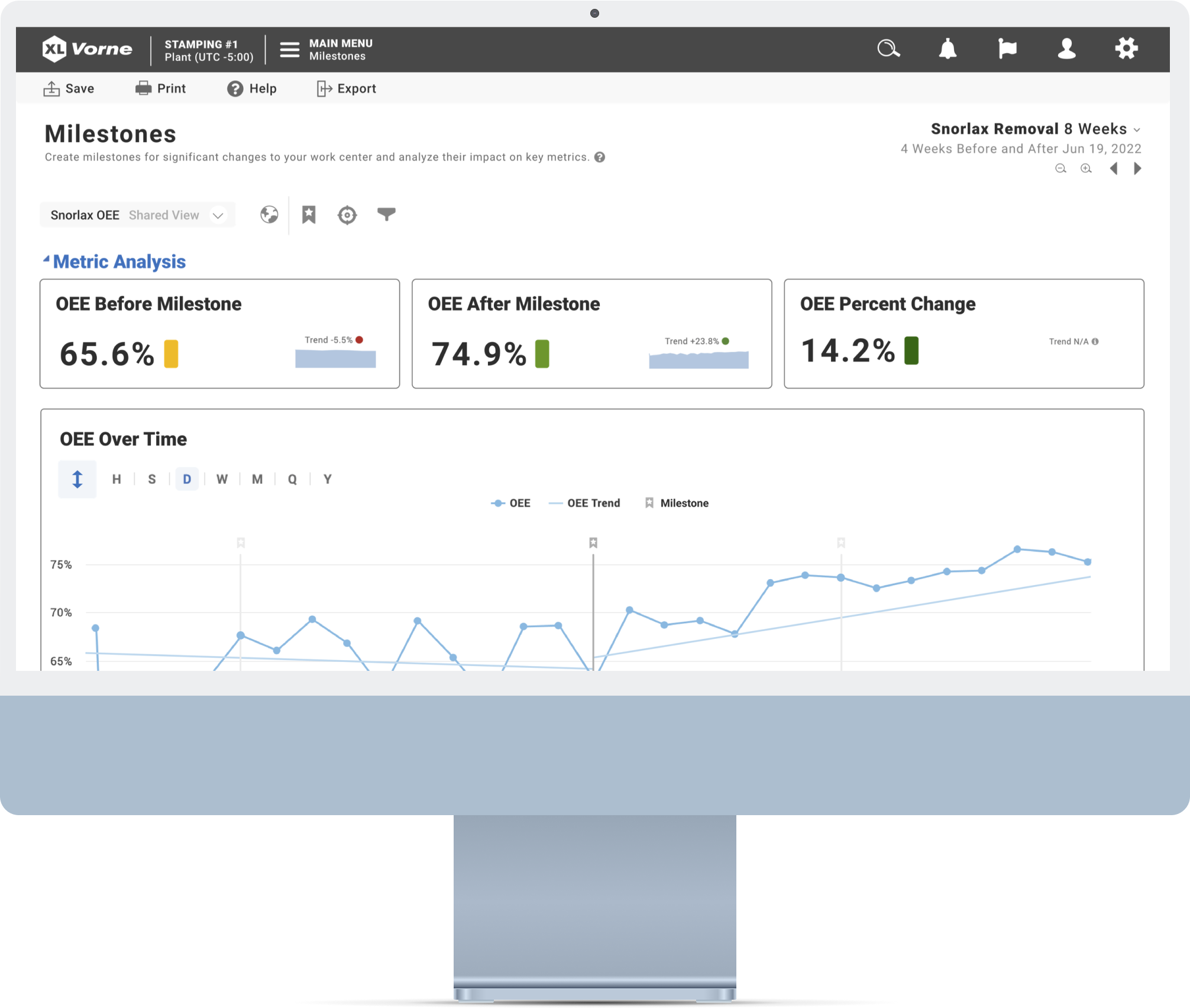 Desktop computer showing a dashboard tracking progress around a configured milestone.